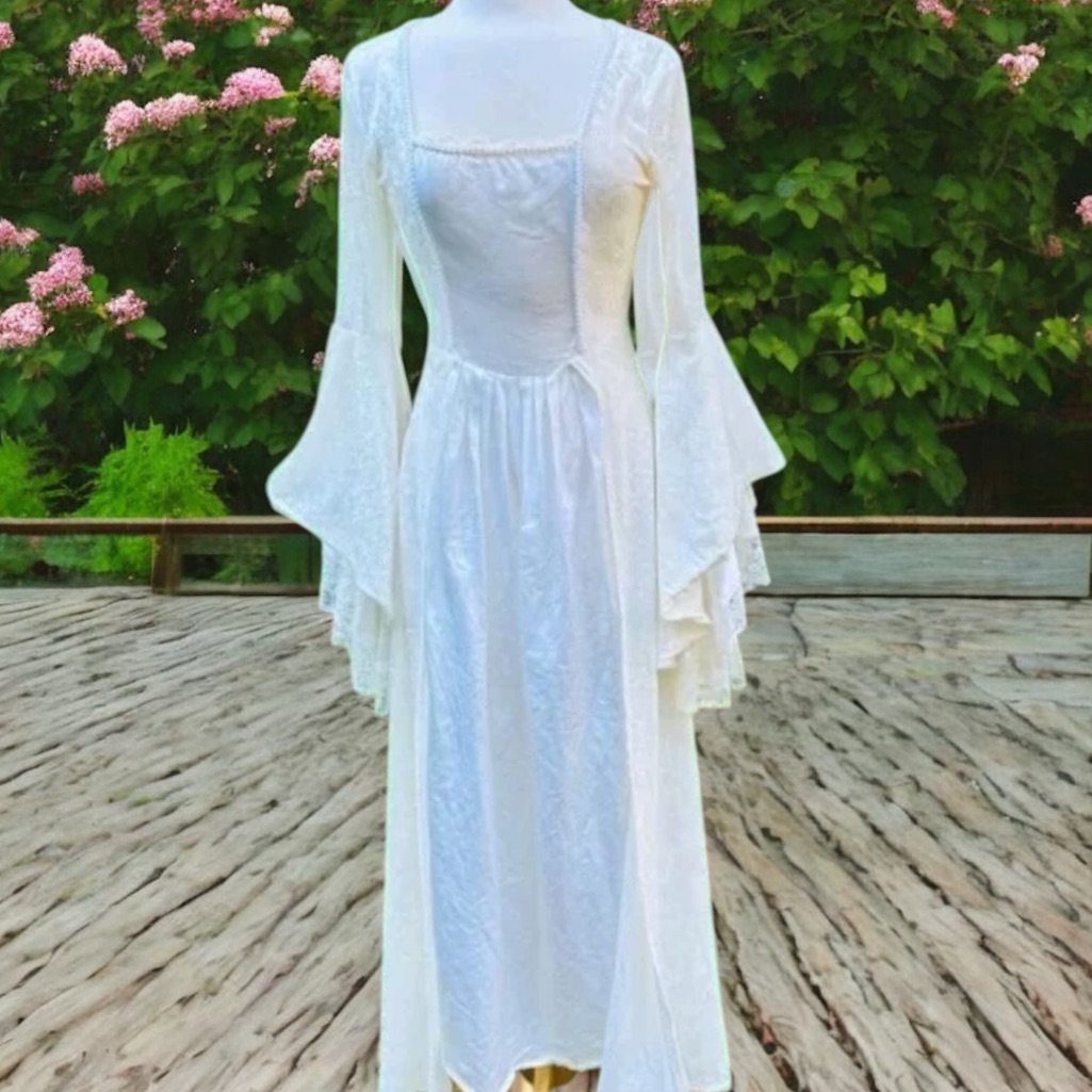 Vtg Lip Service Velvet Dress 90s Goth Grunge Victorian Revival Wedding Cream Xs